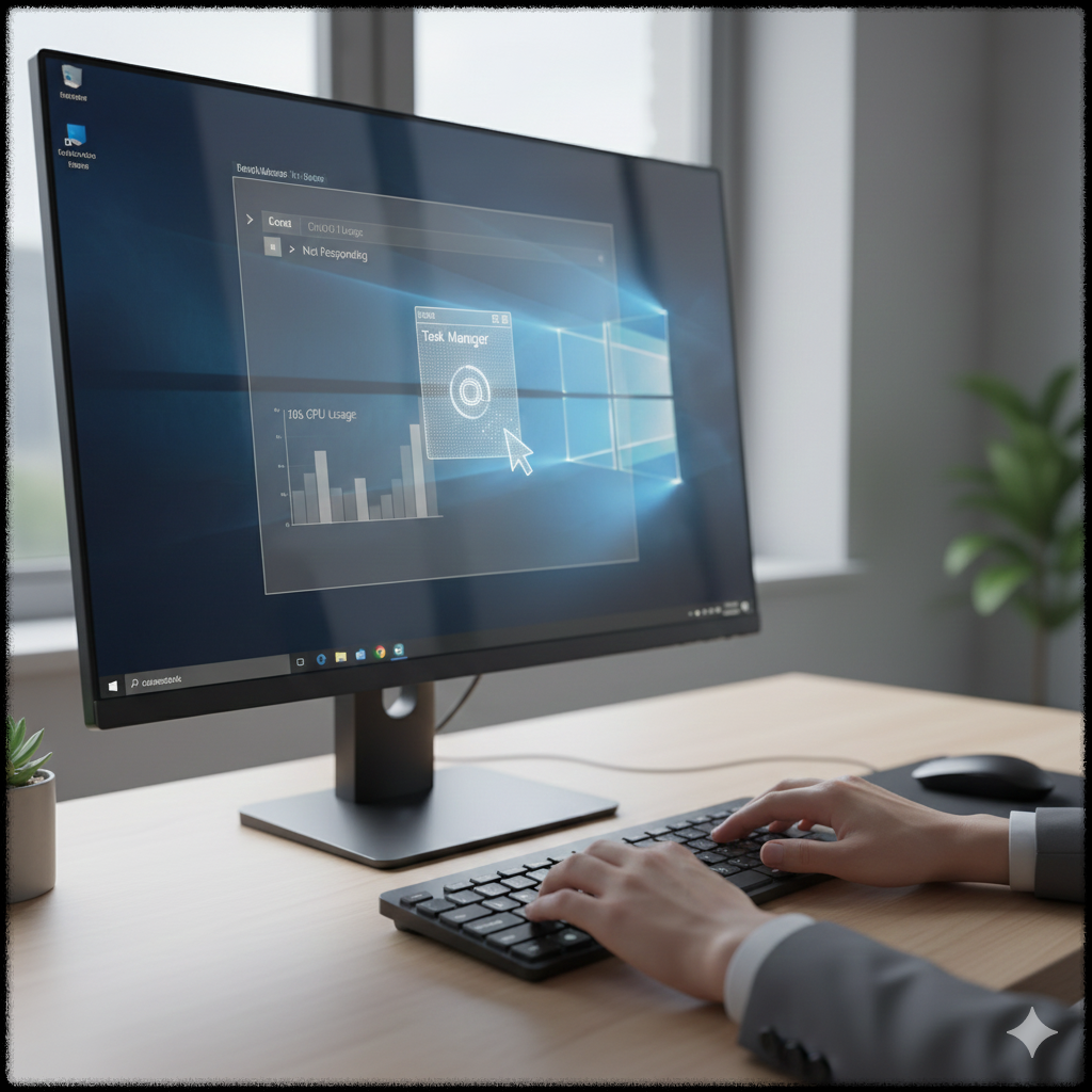 Windows 11 멈춤 상황에서 작업 관리자를 열고 있는 모습