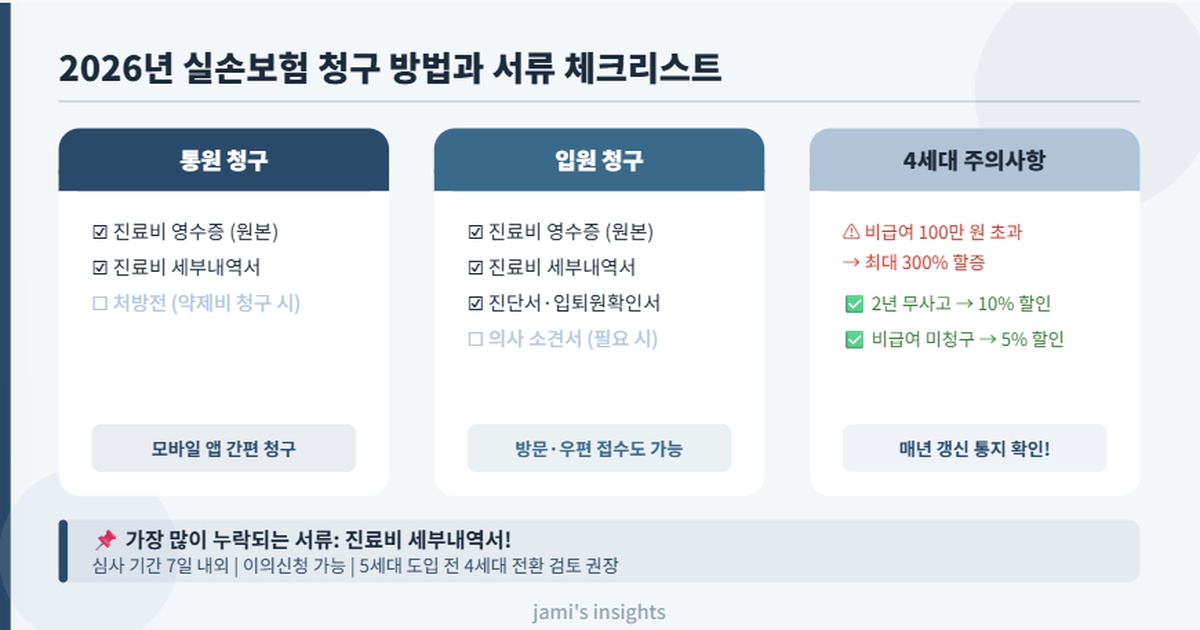 2026년 실손보험 청구 방법 서류 준비 통원 입원 체크리스트 이미지