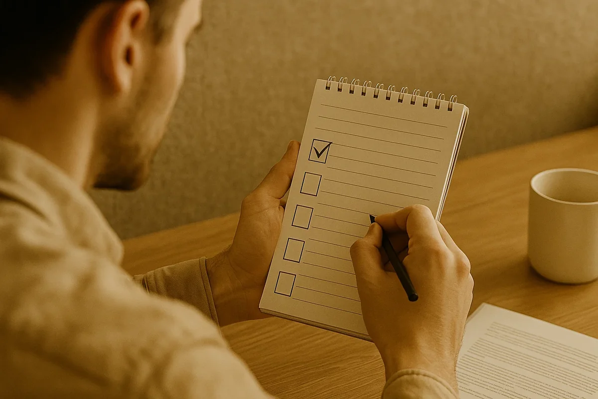 체크리스트를 작성하는 남성의 모습