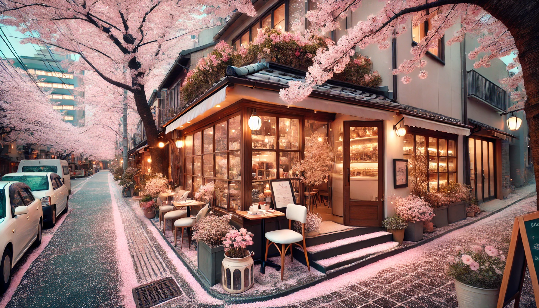 도쿄의 벚꽃길과 감성적인 카페 외관