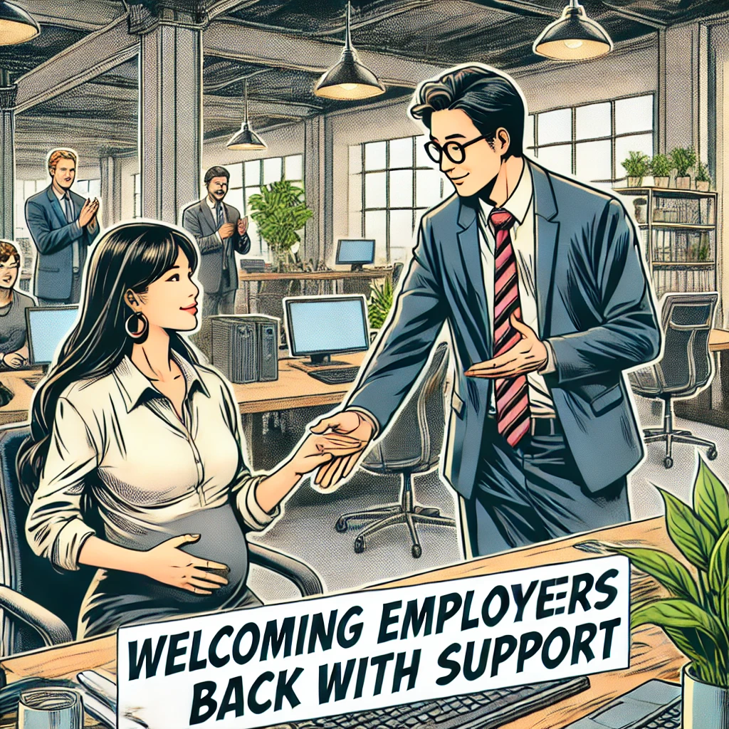 출산휴가 복귀 후 관리자로부터 긍정적 피드백을 받는 여성