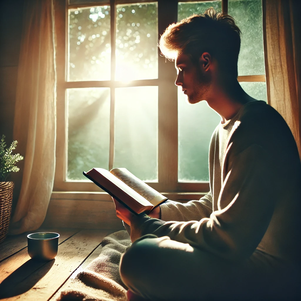 Here is the image portraying the moment of quiet contemplation, reflecting on your commitment to live a renewed life in Christ. It captures the peaceful setting, spiritual reflection, and the awe and gratitude experienced while meditating on God's new perspectives, blessings, and grace.