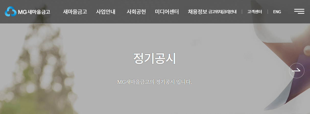 새마을 금고 부실지점 조회 화면