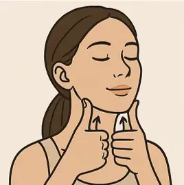 침샘 마사지를 위한 귀 앞 부위를 자극하는 장면