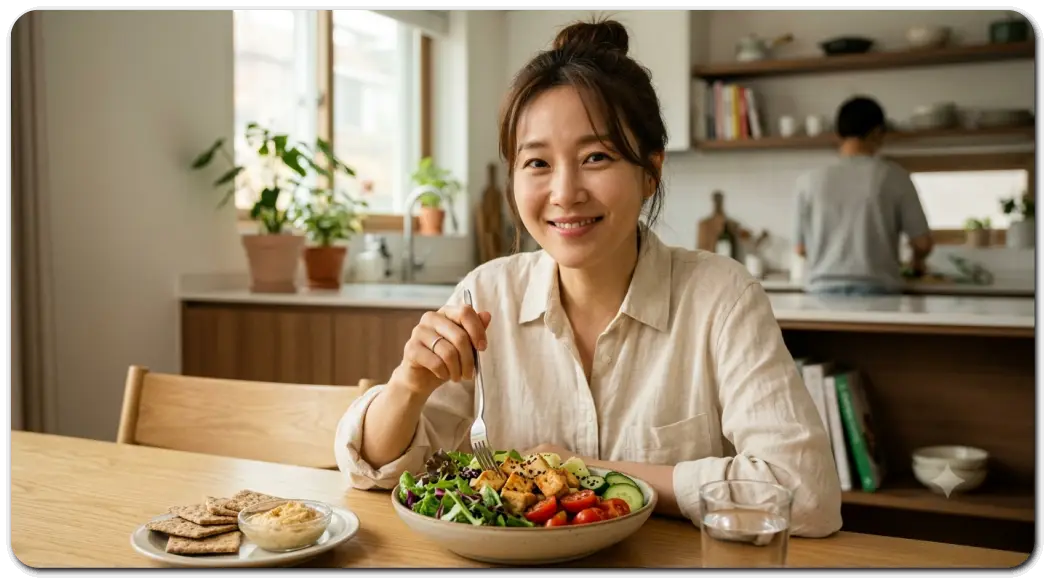 클린한 식사를 하는 여성