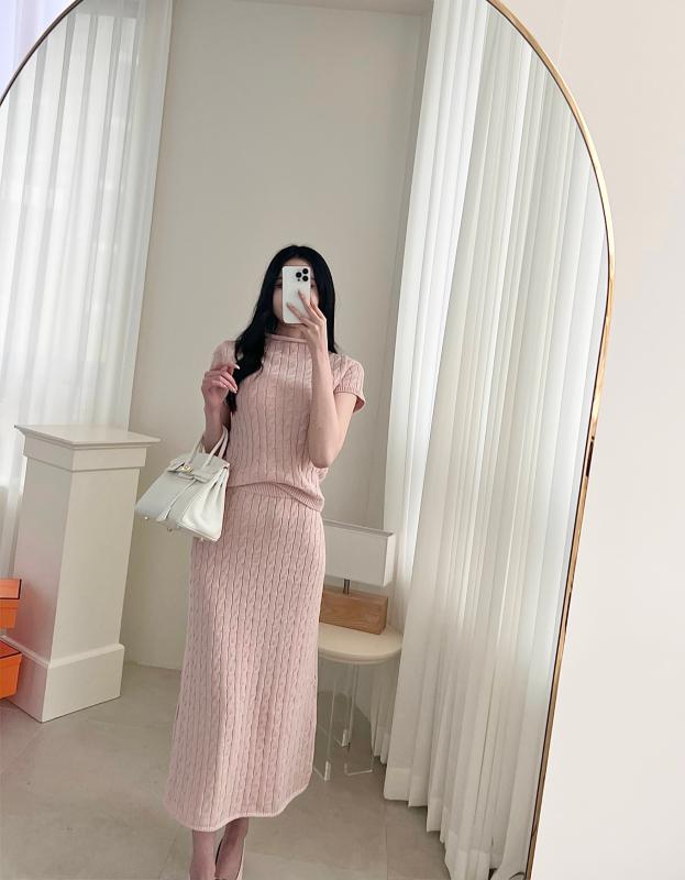 로로 꽈배기 니트스커트 세트