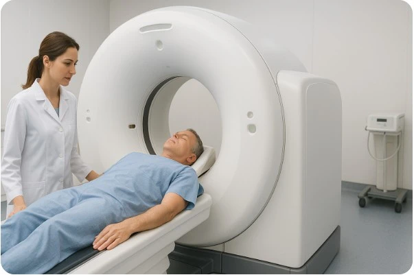 PET CT 검사 장비와 환자 촬영 모습