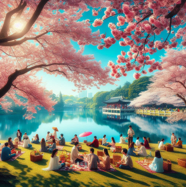 농촌 봄 여행하는 사람들