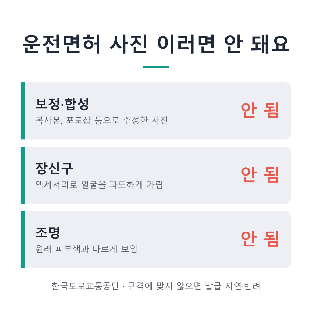 운전면허 사진 규격 반려되는 사진 유형