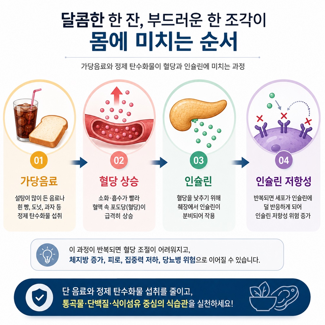 초가공식품을 자주 먹는 식습관에서 혈당과 체지방, 염증 반응으로 이어지는 과정