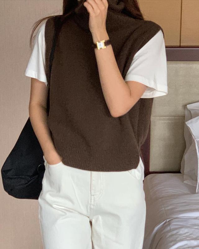 버베인 캐시미어 터틀넥 니트 베스트 목폴라 조끼 (3 color)