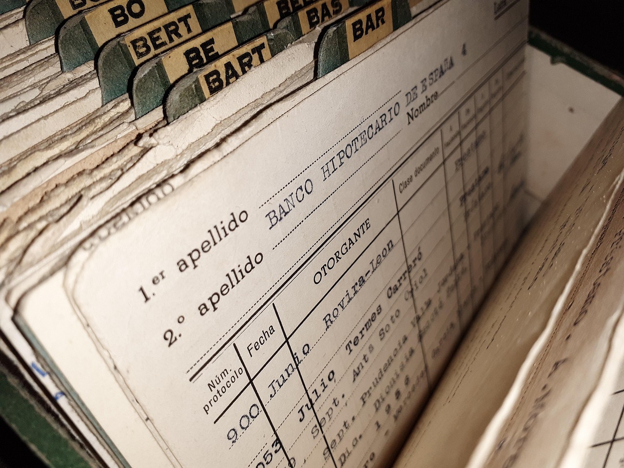 서류함에 서류들이 라벨링되어 분류되어 있는 모습