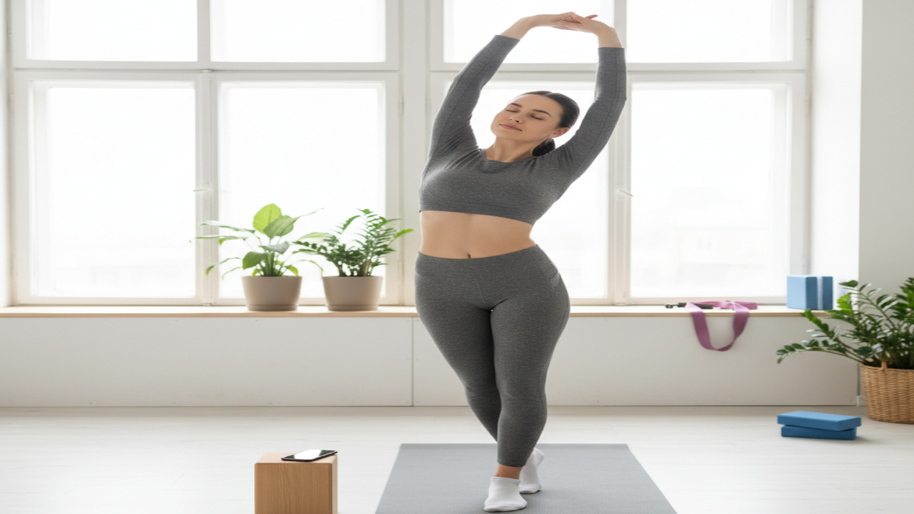 스마트폰 사용 중 잠시 휴식하며 스트레칭하는 모습