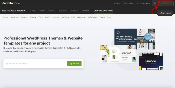 엔바토마켓 내 계정 클릭