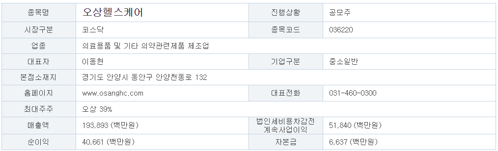 오상헬스케어 공모주 청약