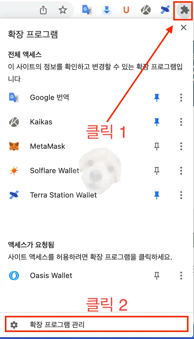 [확장 프로그램 관리] 클릭하기