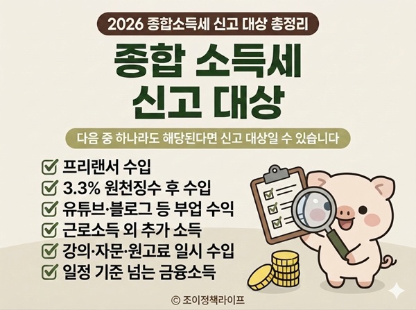 2026년 종합소득세 신고 대상 총정리 안내 카드뉴스|ⓒ 조이정책라이프