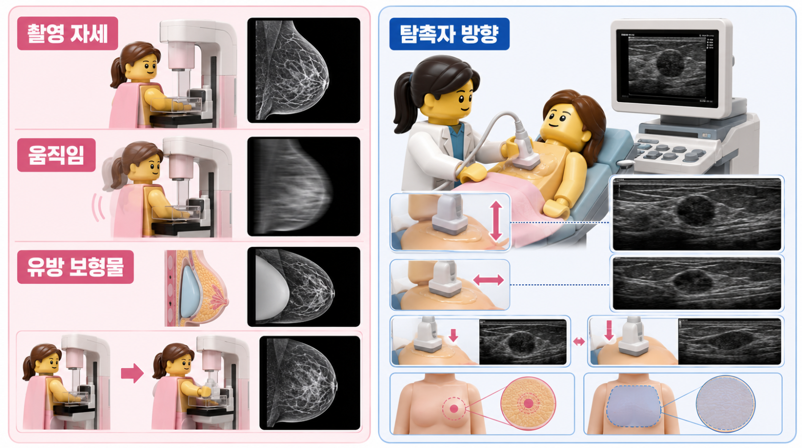 촬영 자세&middot;움직임&middot;유방 보형물&middot;탐촉자 방향에 따른 유방 영상 차이