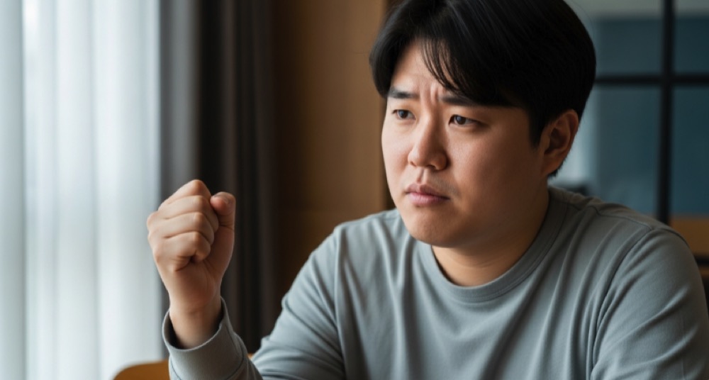 긴장과 스트레스로 손이 떨리는 모습
