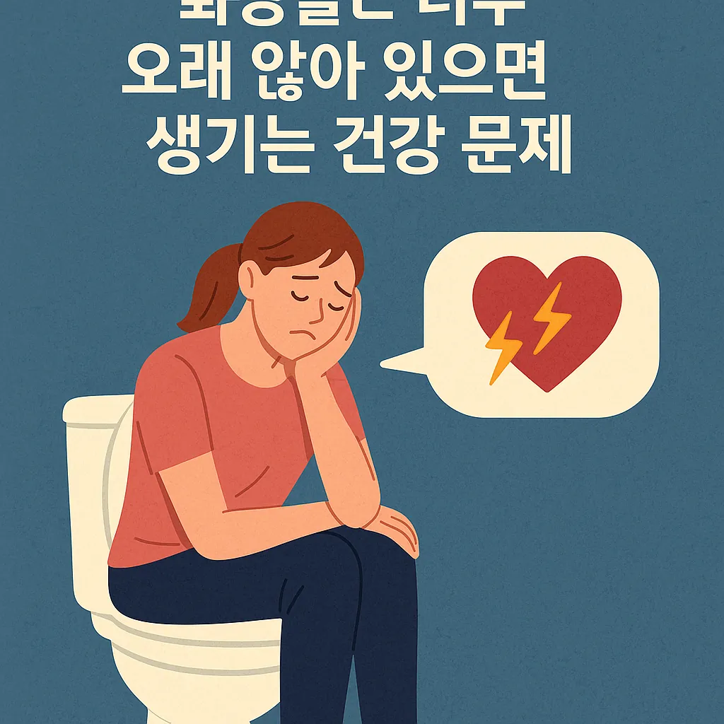 화장실에-오래-앉아-있어-건강에-문제가-생긴-여성이-지친-표정으로-앉아있는-모습과-통증을-나타내는-하트-아이콘이-함께-표현됨