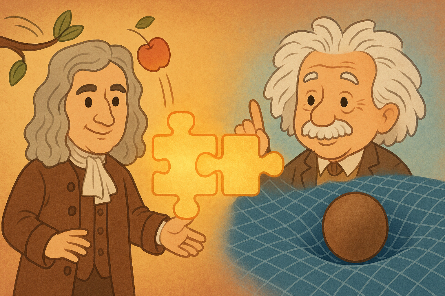 뉴턴과 아인슈타인, 세상을 하나로 묶으려는 꿈 참조 일러스트