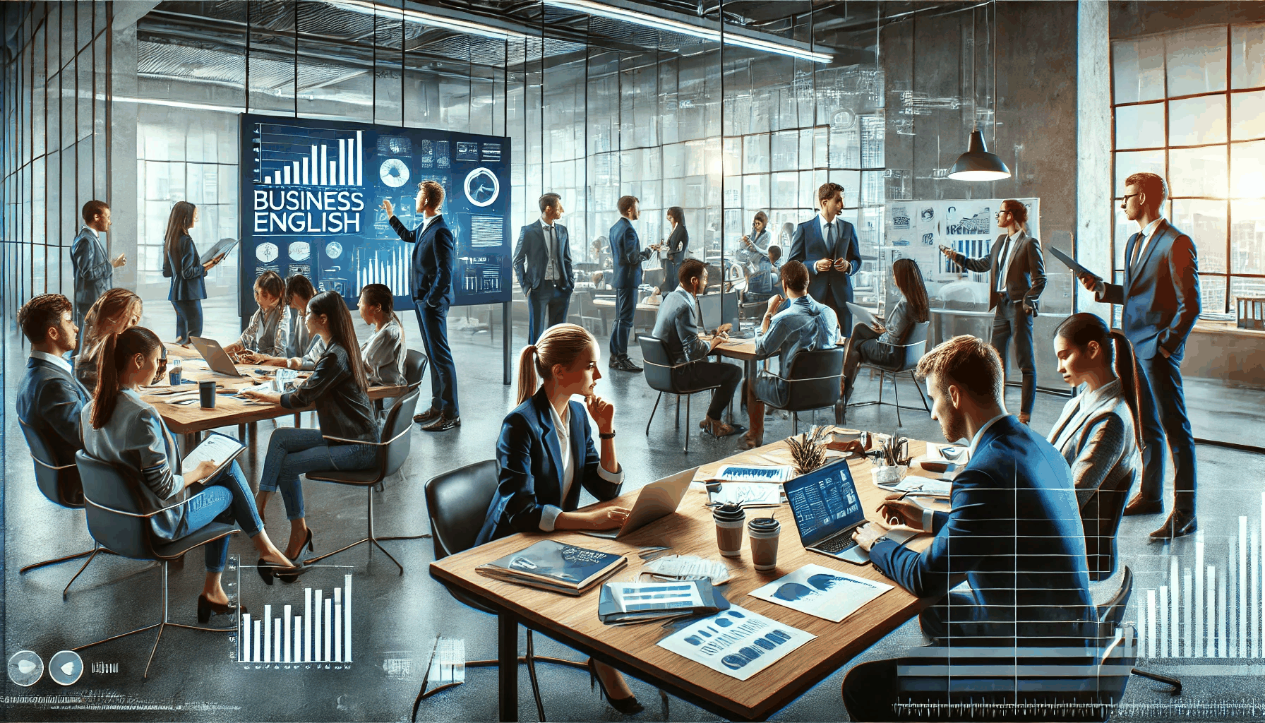 회의실에서 여러 사람이 회의하는 이미지