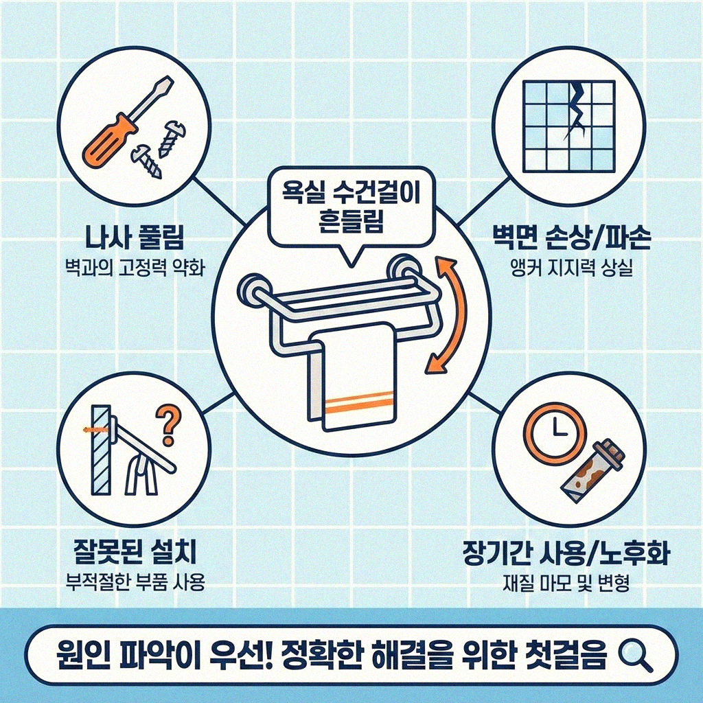 흔들리는 욕실 수건걸이 이렇게 간단하게 잡으세요