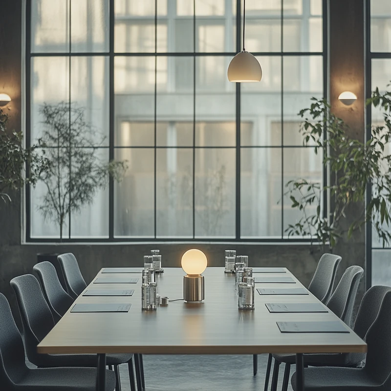 전문적인 회의실에서 월배당 ETF의 수익률 및 보수 비율을 명확하게 비교하는 일러스트레이션, 따뜻한 실내 조명이 명확성과 정보에 기반한 의사결정의 분위기를 조성한다. 금융 수익률, 투자 결정.