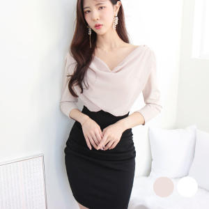 로즈나잇 쉬폰 카울넥 드레이프 미니 섹시원피스 터틀넥 홀복