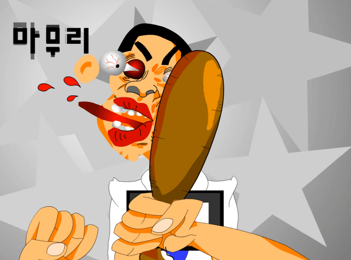 몽둥이-아이템을-이용하여-캐릭터를-때리는-장면