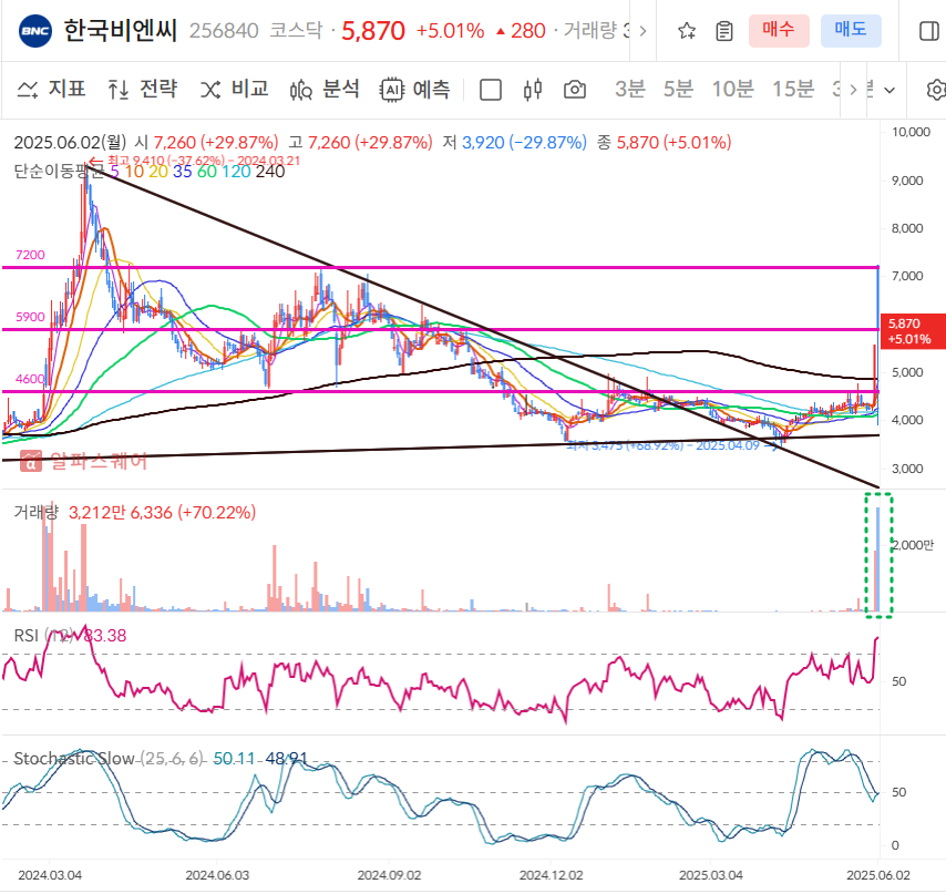 한국비엔씨 일봉차트