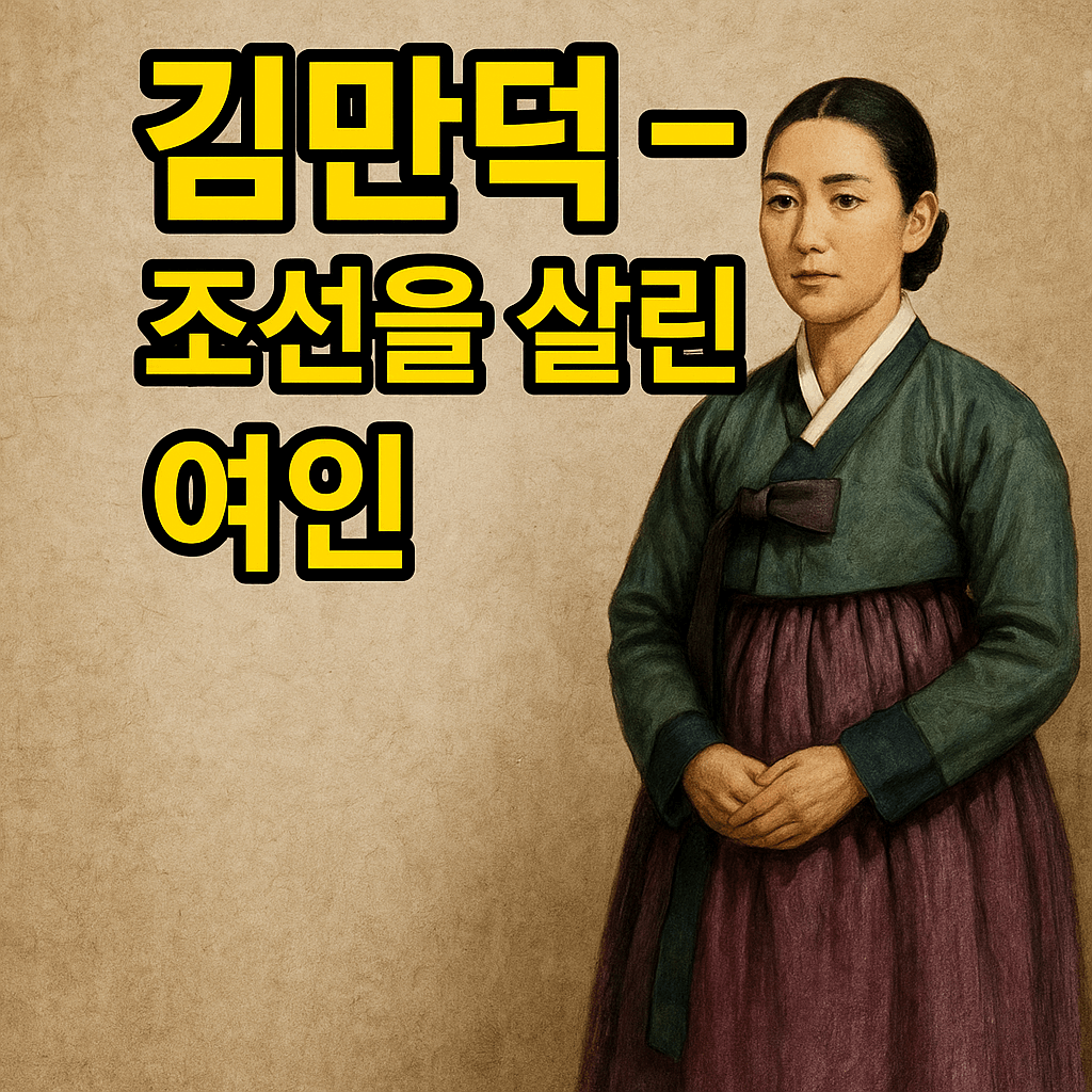 조선 시대 복식을 입은 여성 김만덕이 기근에 처한 백성들에게 쌀 자루를 나눠주는 장면을 따뜻한 분위기의 일러스트로 표현한 썸네일