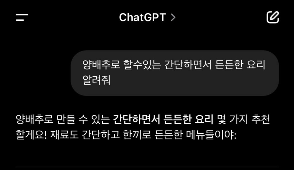 챗지피티를 이용한 양배추 소불고기 덮밥