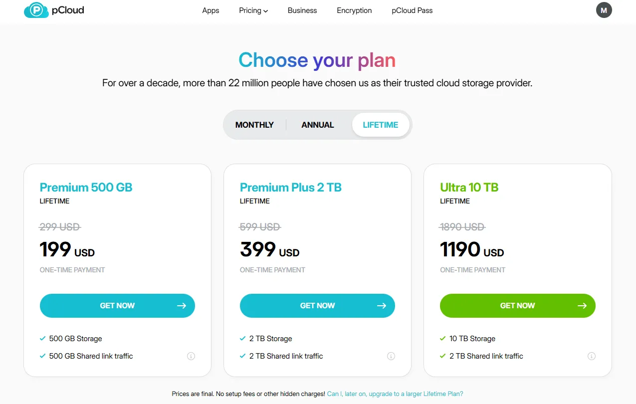무료 20GB 클라우드 pCloud 평생 요금제