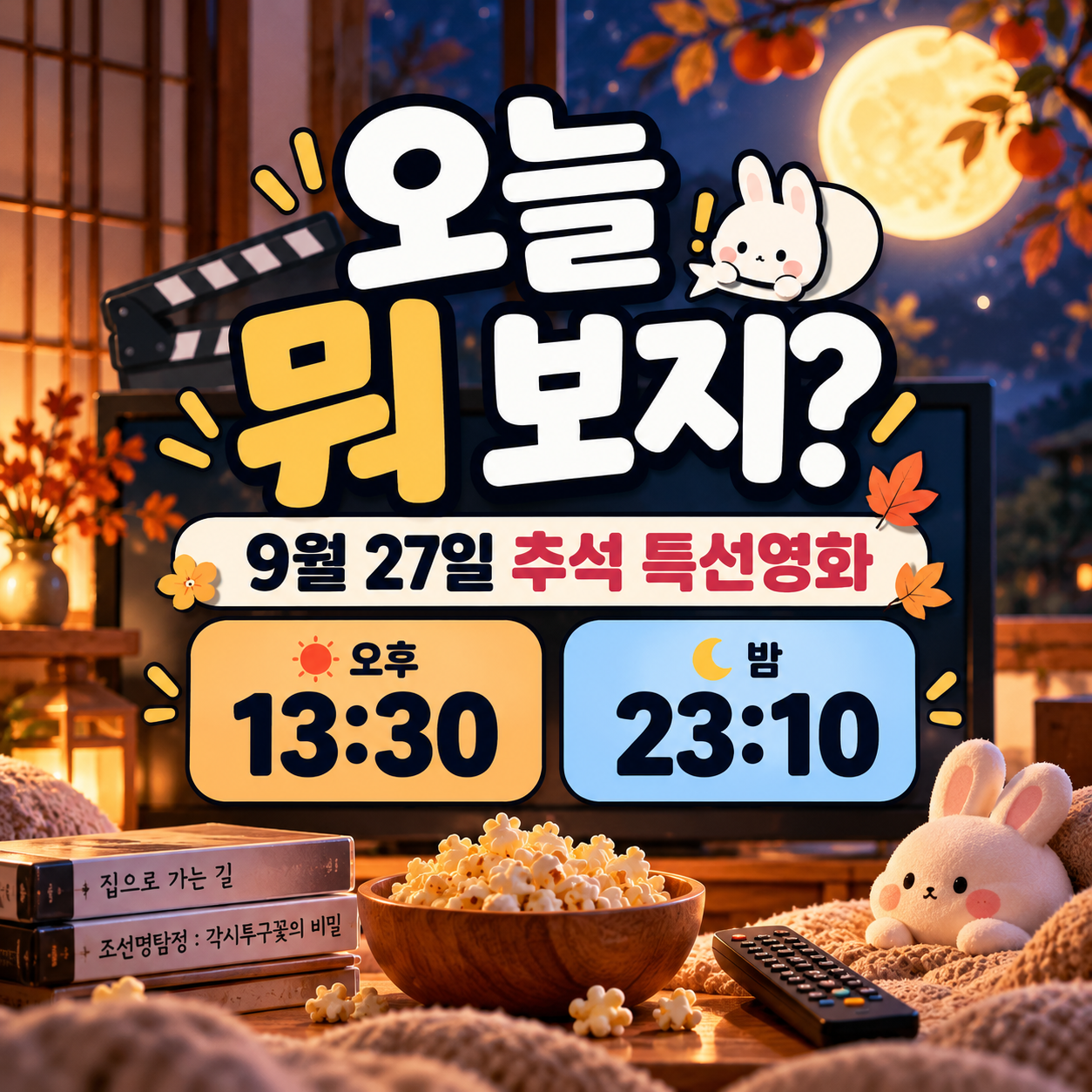 9월 27일 추석 특선영화 오후 1시 30분과 밤 11시 10분 편성 안내