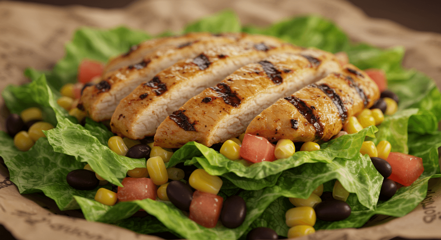 로메인 상추와 닭고기, 옥수수, 콩, 토마토가 들어간 치폴레 샐러드 2