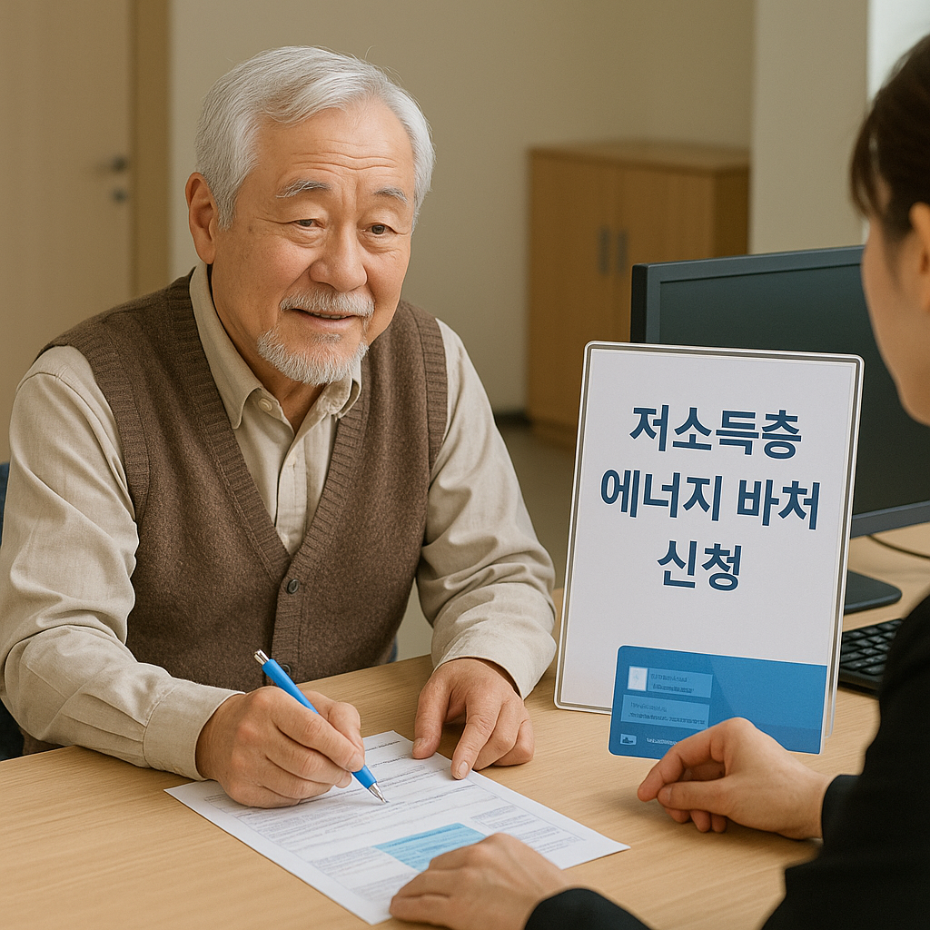 주민세터에서 저소득층 에너지 바우처 신청하는 할아버지