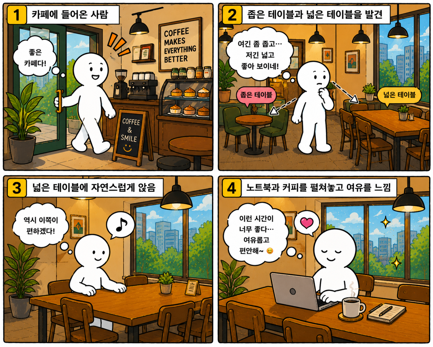 카페에 가면 폭이 넓은 테이블을 선호한다.