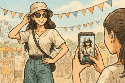 축제에서 멋지게 포즈를 취하는 여자의 모습