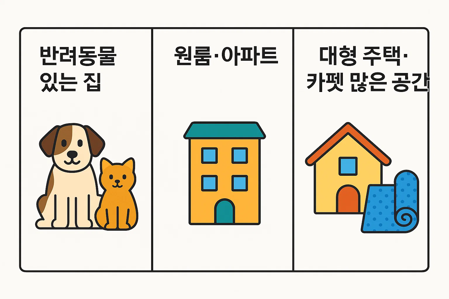 반려동물 있는 집, 원룸&middot;아파트, 대형 주택 등 공간 유형별로 추천되는 무선진공청소기 모델 정리