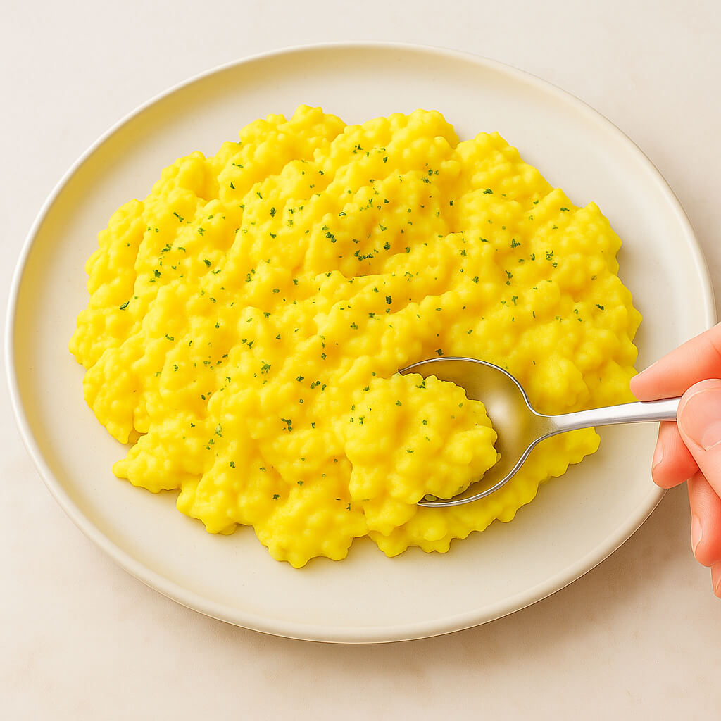 숟가락으로 먹는 부드러운 스크램블 에그