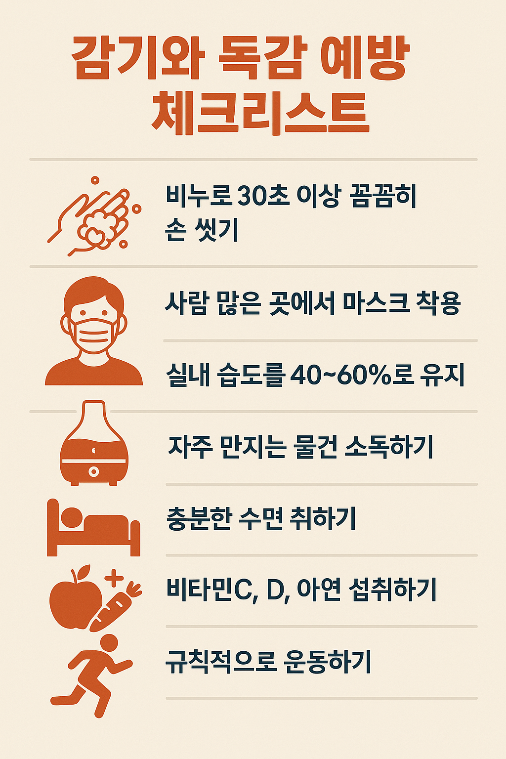 감기와 독감 예방 체크리스트
