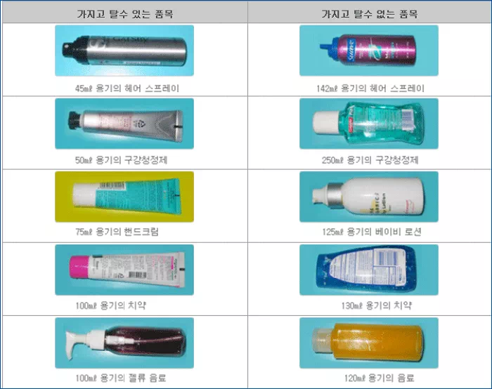 항공기 가지고 탈수있는 품목, 탈수없는 품목