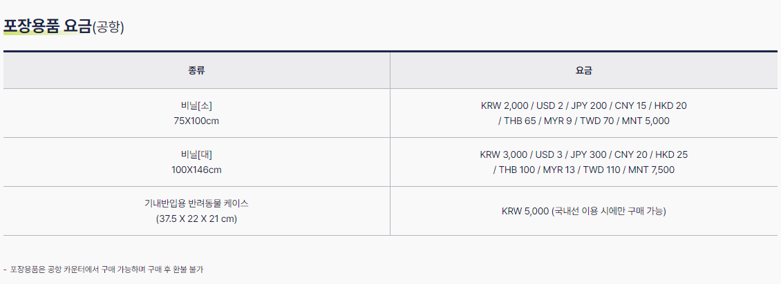 진에어(JINAIR) 특수 수하물(스포츠 장비, 악기류), 포장용품 요금, 규정 등 이용안내