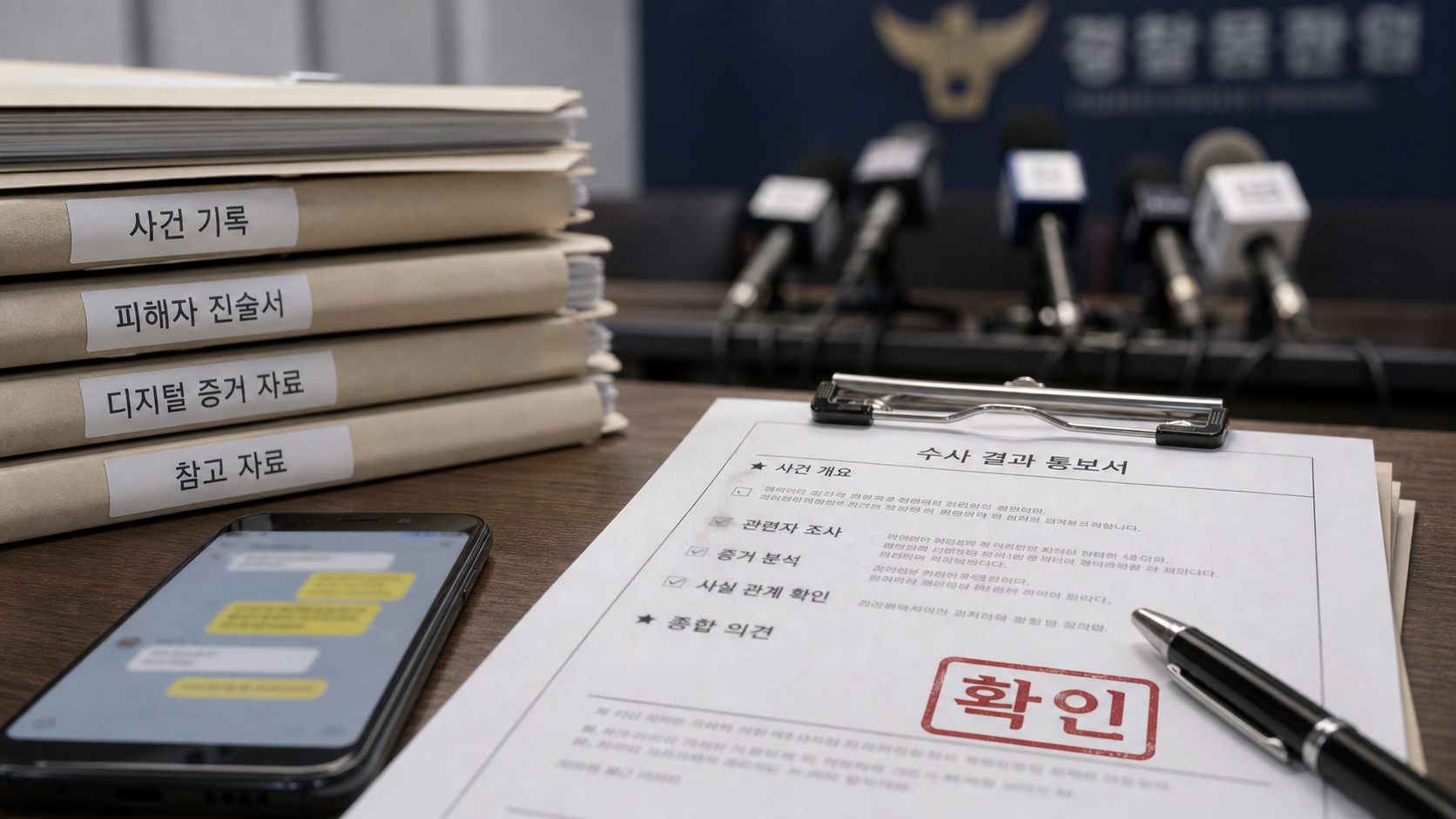 경찰 문서와 디지털 증거 자료로 표현한 김수현 사건 이미지