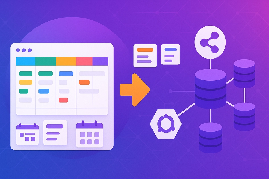 Airtable 저코드 플랫폼 사용법 가이드 - 스프레드시트에서 데이터베이스로 변환되는 개념도