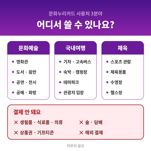문화누리카드 사용처 문화예술&middot;국내여행&middot;체육과 결제 불가 항목