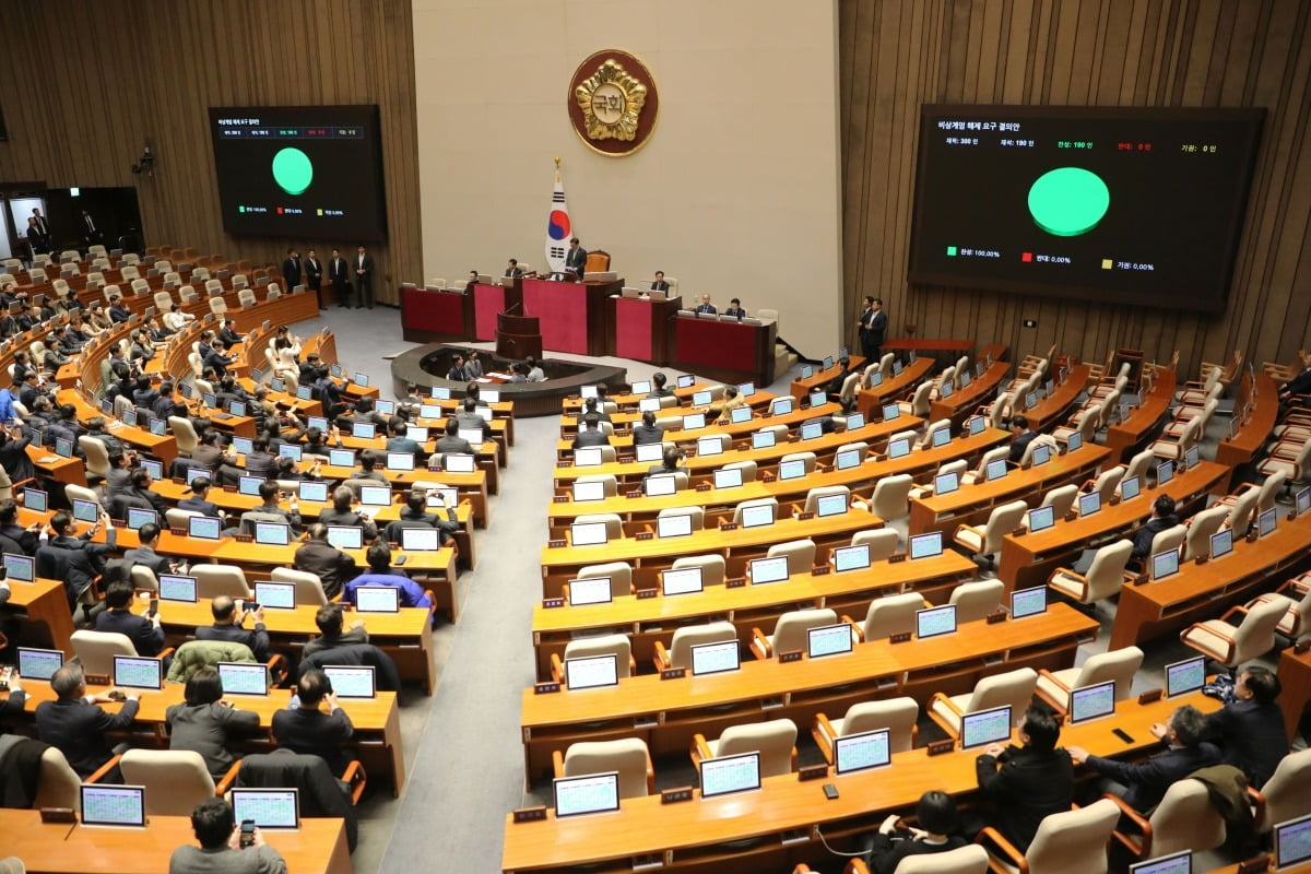 지난 4일 새벽 1시 비상계엄 해제 요구 결의안이 재석 190인, 찬성 190인으로 가결됐다.
