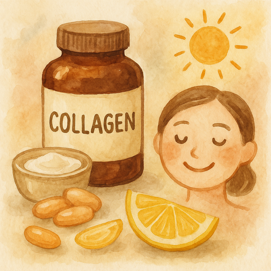 콜라겐 섭취를 하면서 피부 탄력, 윤기 개선 효과가 있다.