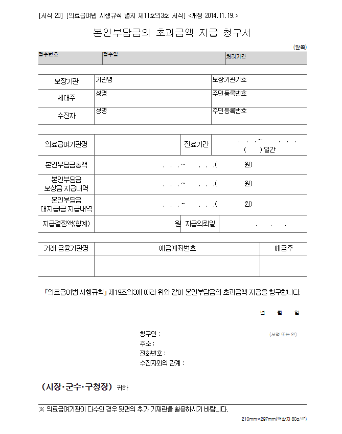 의료급여(본인부담상한금)신청방법